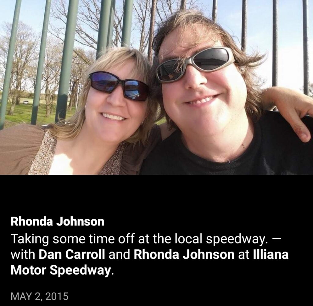 Photo of Dan and Rhonda at Illiana Motor Speedway. 2015